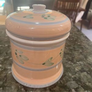 CALECA Italian Hand Painted Canister Peach w/Leaves | Small